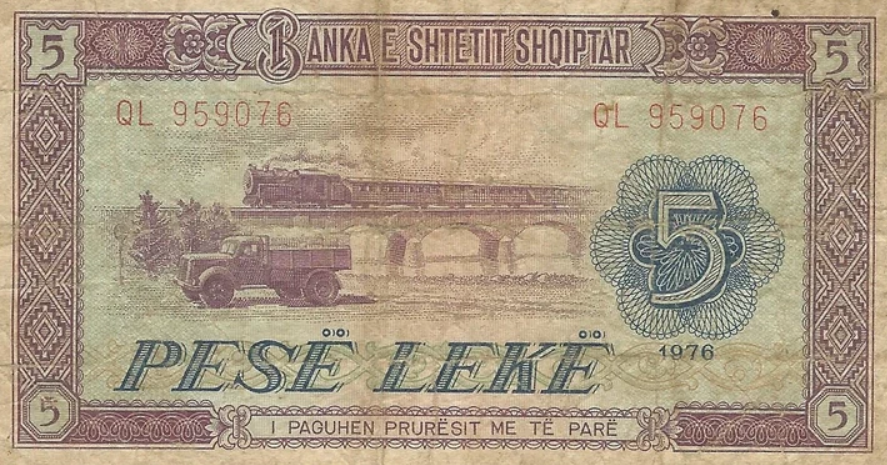 An old Albanian lek banknote dated 1976 showing historic currency design and worn paper details. This image helps illustrate whether you need lek in Albania and why cash still matters when using older currency.